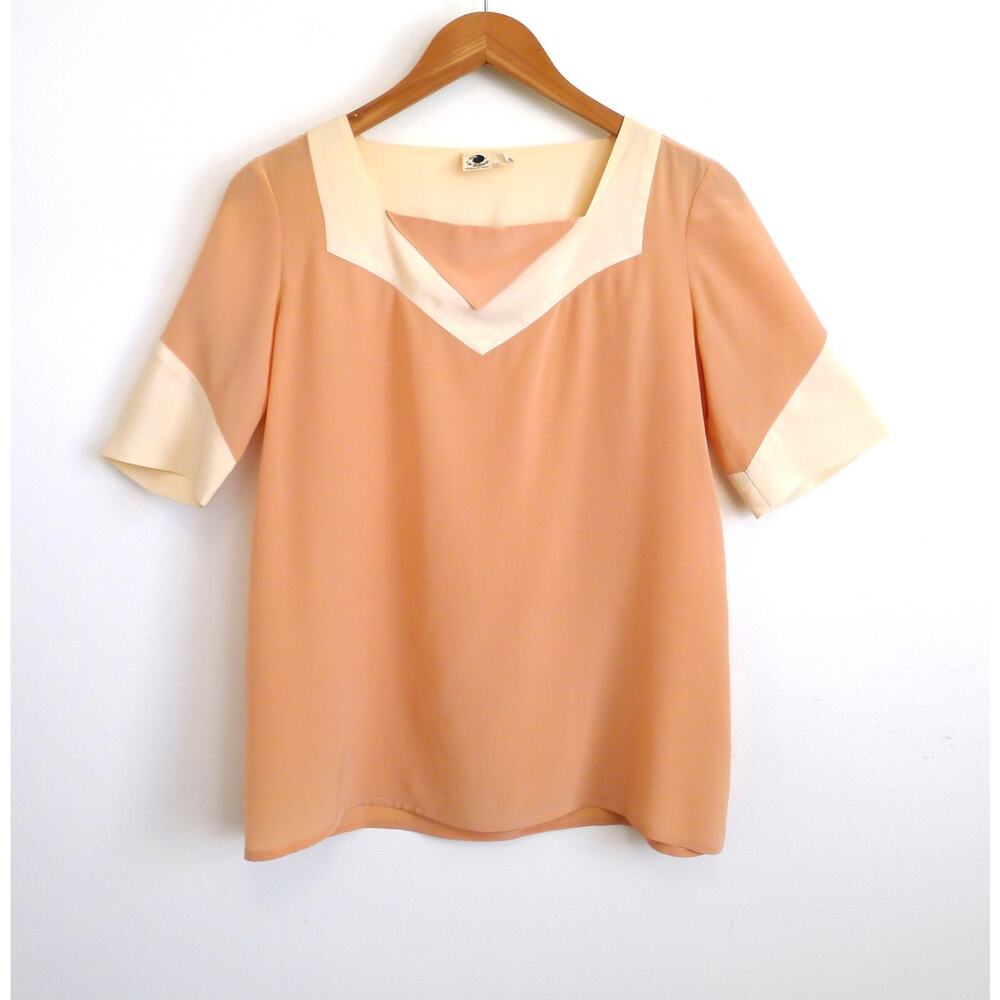 VINTAGE LE DODO ITALY Silk Sailor Style Peach Cream Sherbet Blouse Top S M 40